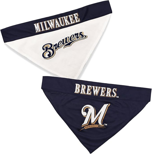 Pets First BRW-3217-S-M MLB Milwaukee Brewers Reversible Pet Bandana, Small/Medium, MLB Team Color