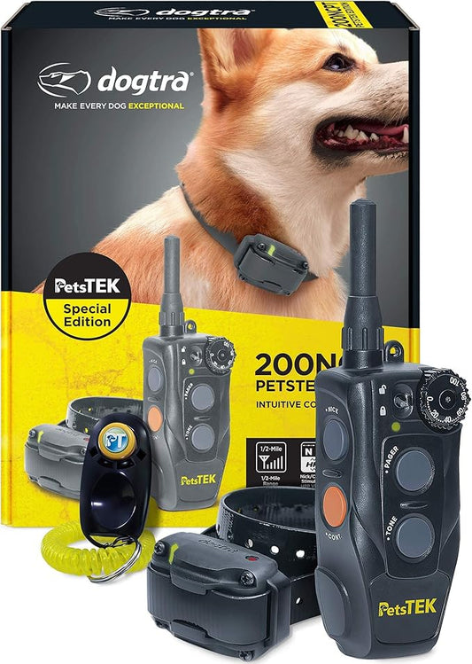 Dogtra 200NCPT Electronic Dog Training Collar with Remote for Small Dogs to Large Dogs - 2640 ft range, Vibration, Tone, 100 Stimulation Levels, Safety Lock, Waterproof, Rechargeable, PetsTEK Edition