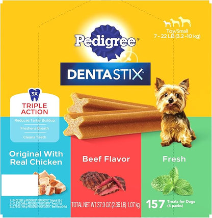 Pedigree Dentastix Toy & Small Breed, Original, Beef Flavor & Fresh Variety Pack, 2.36 lb. Pack
