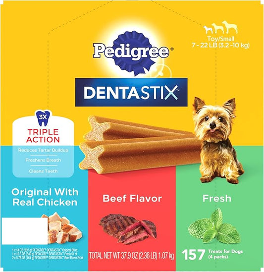 Pedigree Dentastix Toy & Small Breed, Original, Beef Flavor & Fresh Variety Pack, 2.36 lb. Pack