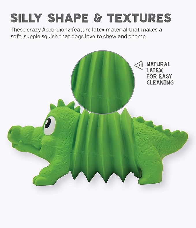 Outward Hound Accordionz Latex Rubber Squeaking Toy - Squeaky and Grunting Dog Toy, Alligator