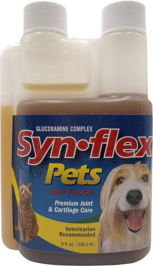 America Synflex for Pets - Liquid Glucosamine Joint Complex for Dogs, Cats - Senior Canine & Feline Chondroitin Juice Care Supplement - Helps Support Joint and Cartilage Health - Beef Flavor