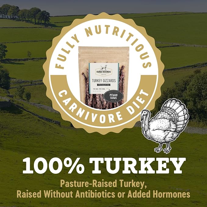 Farm Hounds Premium Turkey Gizzard Sticks, 100% Natural, Pasture-Raised Turkey Treats for Dogs, Dehydrated Dog Protein Treats from Humane Farms, Dog Training Supplies & Essentials, 2-Pack