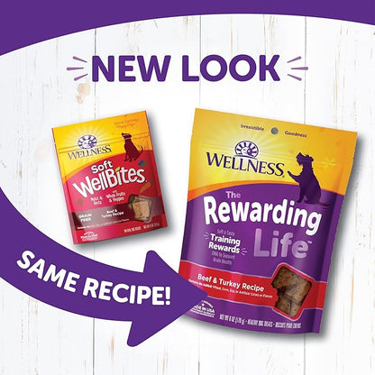 Wellness Rewarding Life Grain-Free Soft Dog Treats, Made in USA with Healthy Ingredients, Ideal for Training (Beef & Turkey Recipe, 6-Ounce Bag)