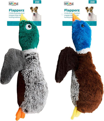 Outward Hound Flapperz Plush Crinkle Duck Dog Toy, 2-Pack - Grunt, Crinkle & Flop, Small