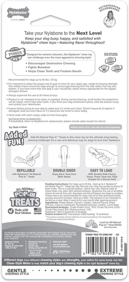 Nylabone Power Chew Knuckle Bone & Pop-In Dog Treat Toy Combo with Chicken Flavor Treat Refills, Chew Toy for Aggressive Chewers, Durable Treat Pouch, Large/Giant - Up to 50 lbs. (1 Count)