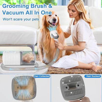 Dog Grooming Vacuum Kit: 16000Pa Powerful Dog Vacuum Brush for Shedding Grooming 99% Pet Hair Suction with 4 Pet Grooming Tools, 1.5L Large Dust Cup & Low Noise Grooming Clippers Tools for Dogs Cats