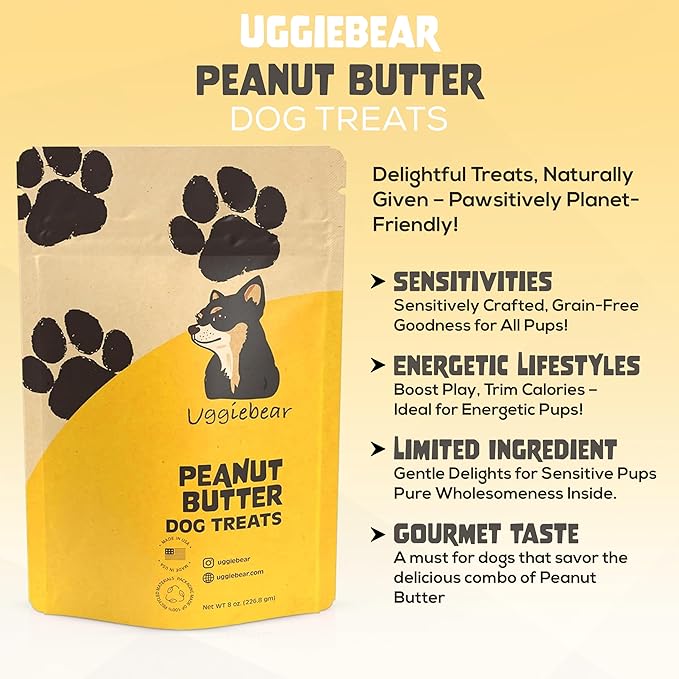 Grain Free Dog Treats, All Natural, Made in The USA, Peanut Butter flavor, Soft & Chewy, Low Calorie, 100% Recycled Packaging