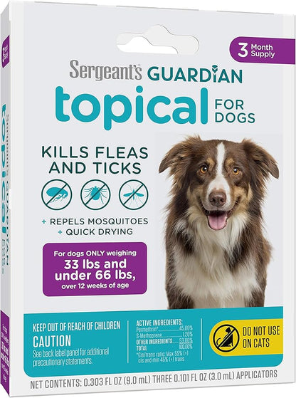 Sergeant's Guardian Flea & Tick Squeeze On Topical for Dogs, 33-66 lbs., 3 Count