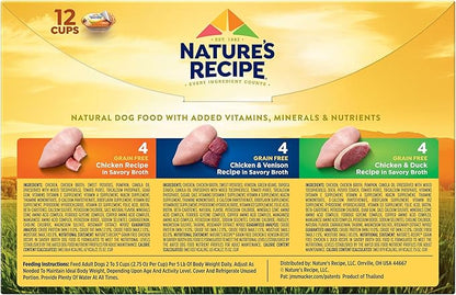Nature's Recipe Grain Free Wet Dog Food, Chicken/Venison/Duck Variety Pack, 2.75 Ounce Cup (Pack of 24)
