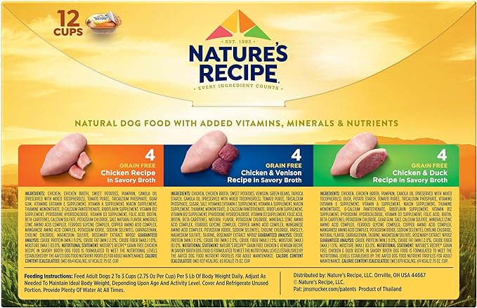 Nature's Recipe Grain Free Wet Dog Food, Chicken/Venison/Duck Variety Pack, 2.75 Ounce Cup (Pack of 24)