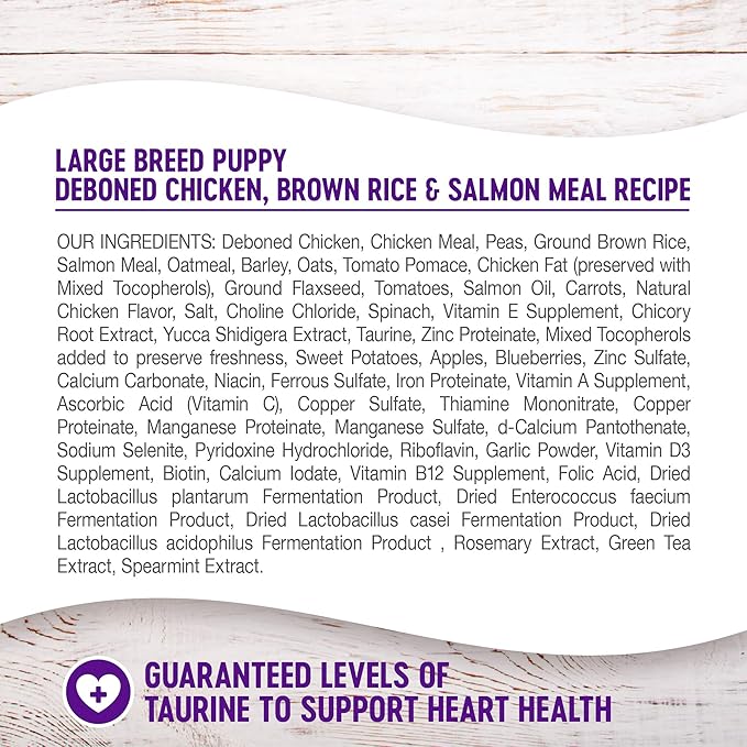 Wellness Complete Health Large Breed Dry Dog Puppy Food with Grains, Natural Ingredients, Made in USA with Real Meat (Puppy, Chicken, Salmon & Rice, 30-Pound Bag)