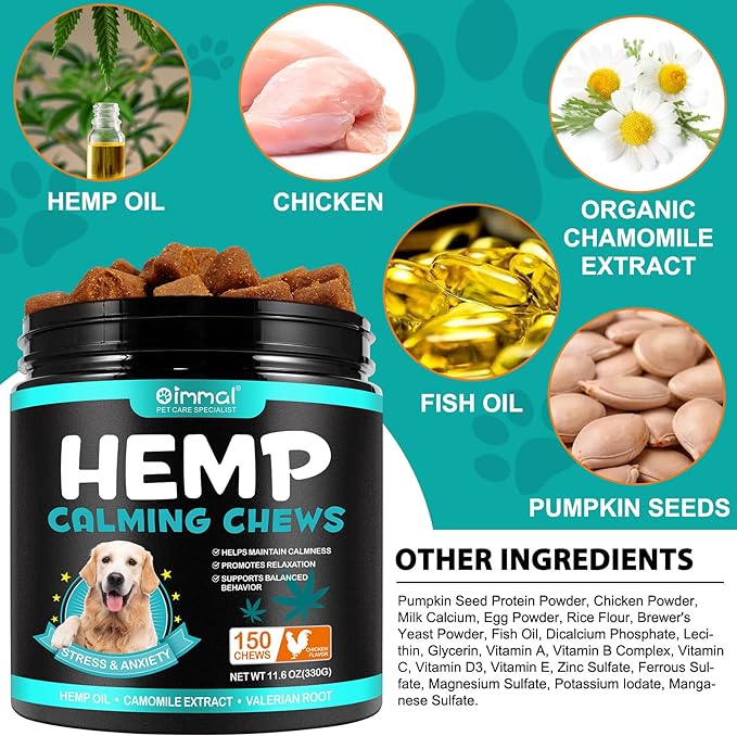 Hemp Calming Chews for Dogs 150 Count (11.6 oz), Dog Calming Chews, Helps with Dog Anxiety, Separation, Barking, Stress Relief, Melatonin for Dogs, Sleep Calming Aid, for All Breeds & Sizes
