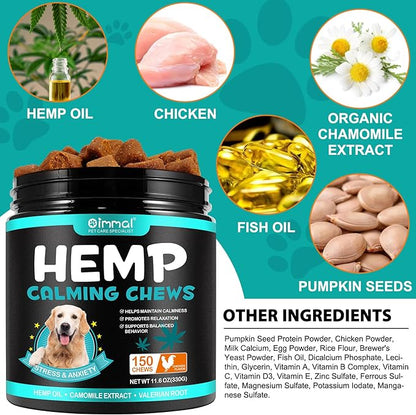 Hemp Calming Chews for Dogs 150 Count (11.6 oz), Dog Calming Chews, Helps with Dog Anxiety, Separation, Barking, Stress Relief, Melatonin for Dogs, Sleep Calming Aid, for All Breeds & Sizes