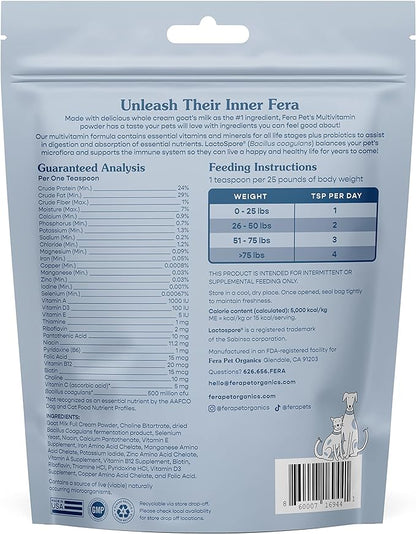Fera Pets Multivitamin Goat Milk Cat & Dog Food Topper – Vet Created - Cat & Dog Multivitamin - Probiotics & Essential Vitamins & Minerals–60 Servings