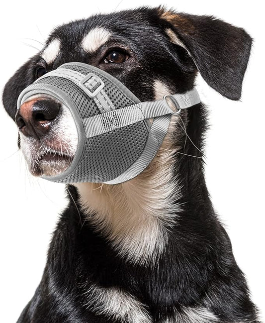 Dog Muzzle Soft Air Mesh Muzzle for Large Dogs, Adjustable Pet Muzzle for Small Medium Dogs to Drink Normally, Breathable Reflective Muzzle for Dogs to Prevent Biting Barking(Grey,XL-7)