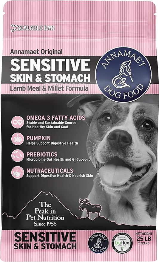 Annamaet Original Sensitive Skin & Stomach Dry Dog Food, (Lamb, Whitefish & Millet), 25-lb Bag