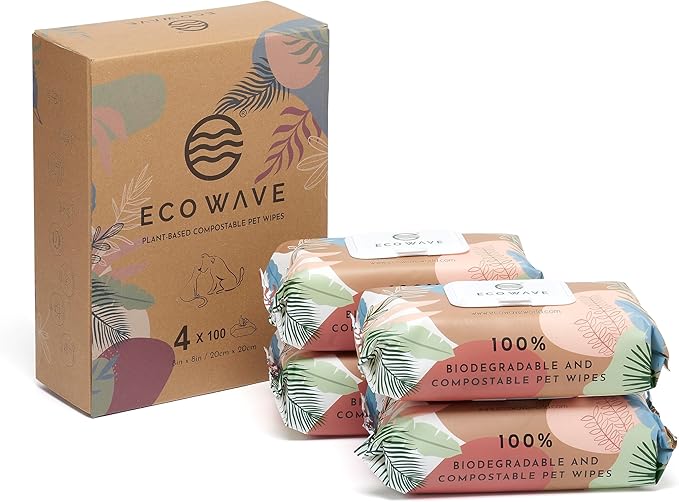 Dog Wipes, 100% Compostable Dog & Cat Grooming and Cleansing Wipes, 400 Wipes