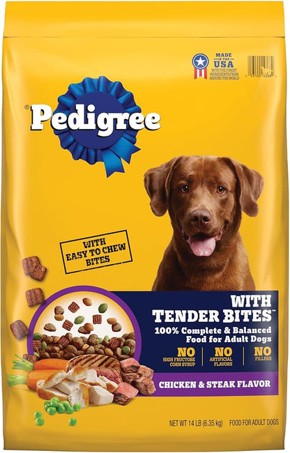Pedigree with Tender Bites Complete Nutrition Adult Dry Dog Food, Chicken & Steak Flavor, 14 lb. Bag