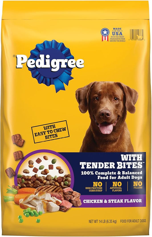 Pedigree with Tender Bites Complete Nutrition Adult Dry Dog Food, Chicken & Steak Flavor, 14 lb. Bag