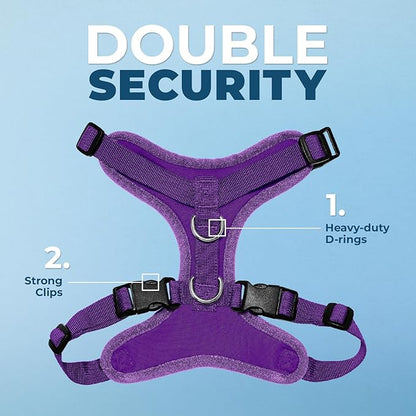 Voyager Step-in Lock Dog Harness w Reflective Dog Leash Combo Set with Neoprene Handle 5ft - Supports Small, Medium and Large Breed Puppies/Cats by Best Pet Supplies - Purple, XS