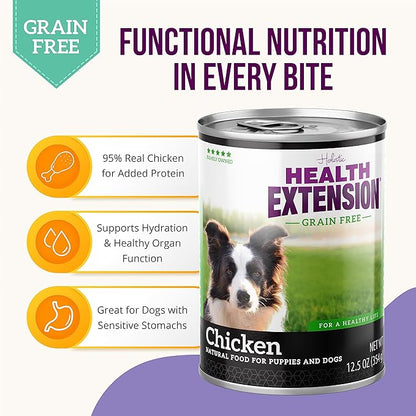 Health Extension Wet Dog Food, Gluten and Grain-Free, Healthy Natural Food Canned for Puppies, Chicken Recipe (5.5 Oz / 156 g) (Pack of 24)