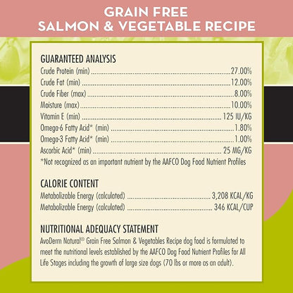 AvoDerm Natural All Life Stages Dry Dog Food, Grain Free, Salmon & Vegetables Recipe, Seafood, 4 Pounds