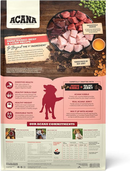 ACANA Butcher's Favorites Dry Dog Food, Farm-Raised Beef & Liver Recipe, Dry Kibble and Beef Jerky Pieces, 17lb