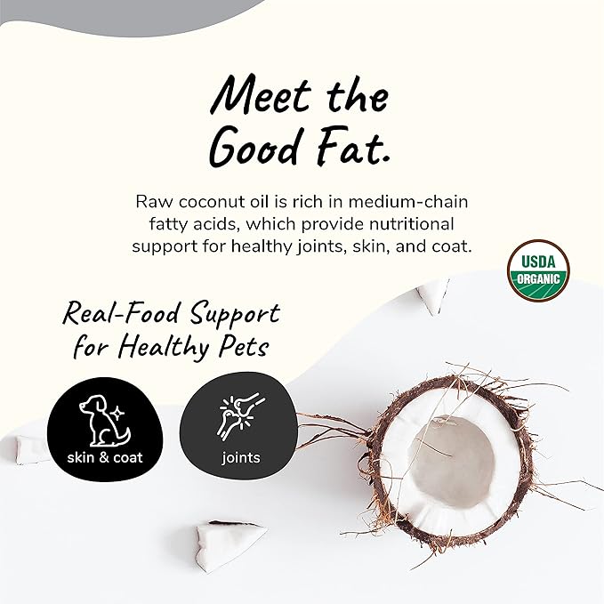 Organic Coconut Oil Pet Supplement for Dogs and Cats - Safe, Natural Skin and Coat Support with Cold Pressed Extra Virgin Coconut Oil - Itchy Skin, Dry Cracked Noses & Dry Skin Treatment - Made in USA