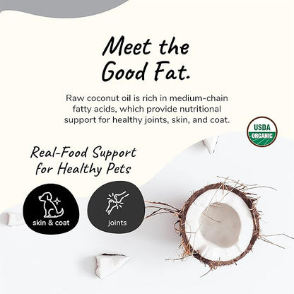 Organic Coconut Oil Pet Supplement for Dogs and Cats - Safe, Natural Skin and Coat Support with Cold Pressed Extra Virgin Coconut Oil - Itchy Skin, Dry Cracked Noses & Dry Skin Treatment - Made in USA