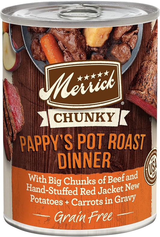 Merrick Chunky Grain Free Premium And Wholesome Canned Dog Food, Real Meat Pappy’s Pot Roast Dinner In Gravy - (Pack of 12) 12.7 oz. Cans