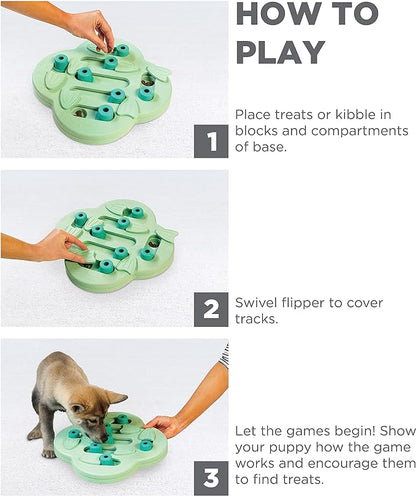 Outward Hound Nina Ottosson Puppy Hide N' Slide Green Interactive Treat Puzzle Dog Toy