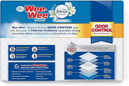 Four Paws Wee-Wee Odor Control with Febreze Freshness Pee Pads for Dogs of All Sizes, Leak-Proof Floor Protection Dog & Puppy Quilted Potty Training Pads, Spring Fresh Scent, 22" x 23" (50 Count)
