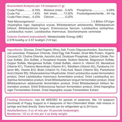 Dogzymes Fading Puppy Support Probiotics Prebiotics Enzymes Glucose Electrolytes Vitamins Minerals Mix 1 to 16 with Water (3 ounce)