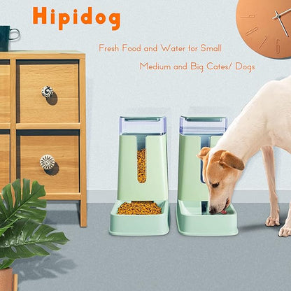 Automatic Cat Feeder and Cat Water Dispenser in Set 2 Packs Automatic Dog Feeder and Dog Water Dispenser 1 Gallon for Small Medium Big Dog Pets Puppy Kitten (green)