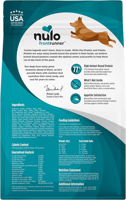 Nulo Frontrunner Small Breed Dry Dog Food, Premium Ancient Grain Small Kibble for Proper Chewing with Taurine for Heart Health and Probiotics for Digestive Support