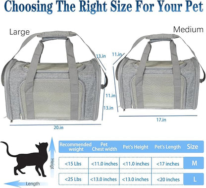 Dog Cat Carrier Pet Carriers for Small Medium Large Cats Dogs Carrier Soft Sided Small Puppy Dog Carrier Portable Foldable Airline Approved Dog Cat Travel Carrier Grey Large