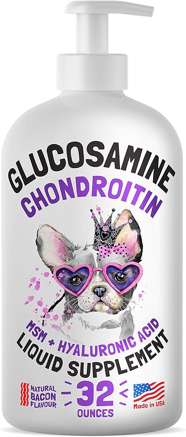 Liquid Glucosamine for Dogs Bacon Flavour with Chondroitin, MSM & Hyaluronic Acid K9 Supplement Hip and Joint Formula Advanced Mobility Joint Pain Relief Senior Advanced Supplement for All Breeds