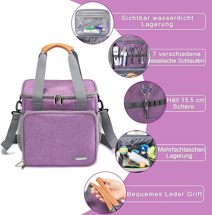 Pet Grooming Bag, Dog Grooming Supplies Organizer Tote Bag, Perfect for Pet Grooming Tool Kit Accessories-Purple