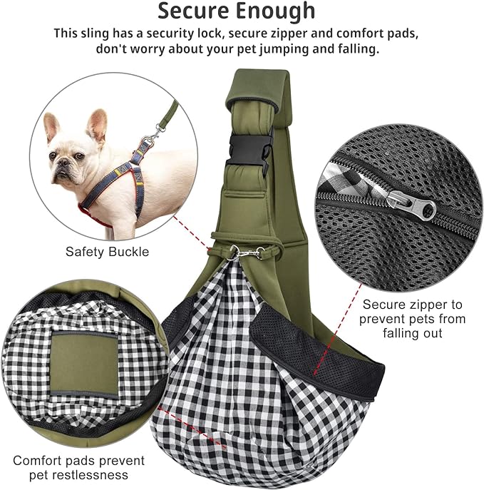 CUBY Dog and Cat Sling Carrier - Hands Free Reversible Pet Papoose Bag - Soft Pouch and Tote Design - Suitable for Puppy, Small Dogs Cats Outdoor (Green, Adjust strap 2.0)