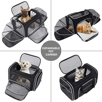 Airline Approved Expandable Pet Carrier with Mesh Pockets, Shoulder Strap, Washable Pads - For 2 Cats, Kittens, Puppies, Dogs