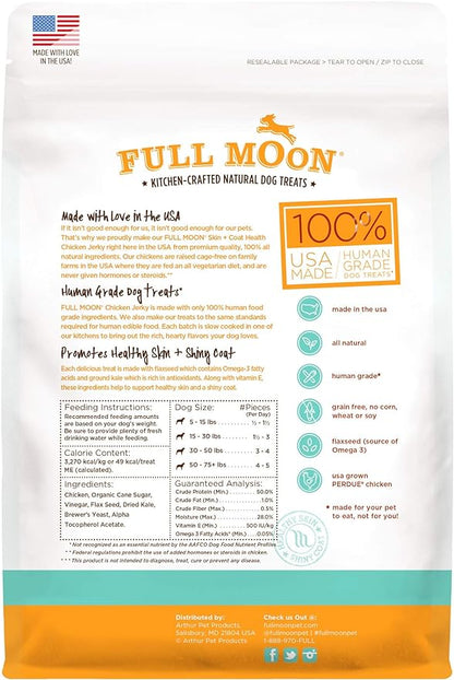Full Moon All Natural Human Grade Dog Treats For Skin & Coat Health, Chicken Jerky, 6 Ounce