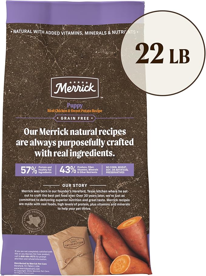 Merrick Premium Grain Free Dry Puppy Food, Wholesome And Natural Kibble With Real Chicken and Sweet Potato - 22.0 lb. Bag