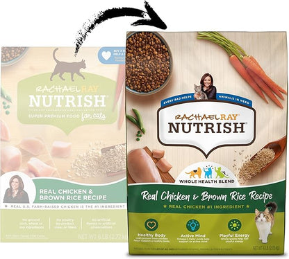 Rachael Ray Nutrish Premium Natural Dry Cat Food with Added Vitamins, Minerals & Other Nutrients, Real Chicken & Brown Rice Recipe, 6 Pound Bag