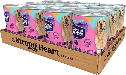 A Strong Heart Wet Dog Food, Chopped Dinner with Beef - 13.2 oz Cans (Pack of 12), Made in The USA with Real Beef