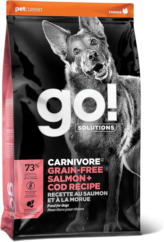 GO! SOLUTIONS Carnivore Protein Rich Dry Dog Food - Grain Free Salmon and Cod Recipe - Complete & Balanced Nutrition for All Life Stages, 22 lbs