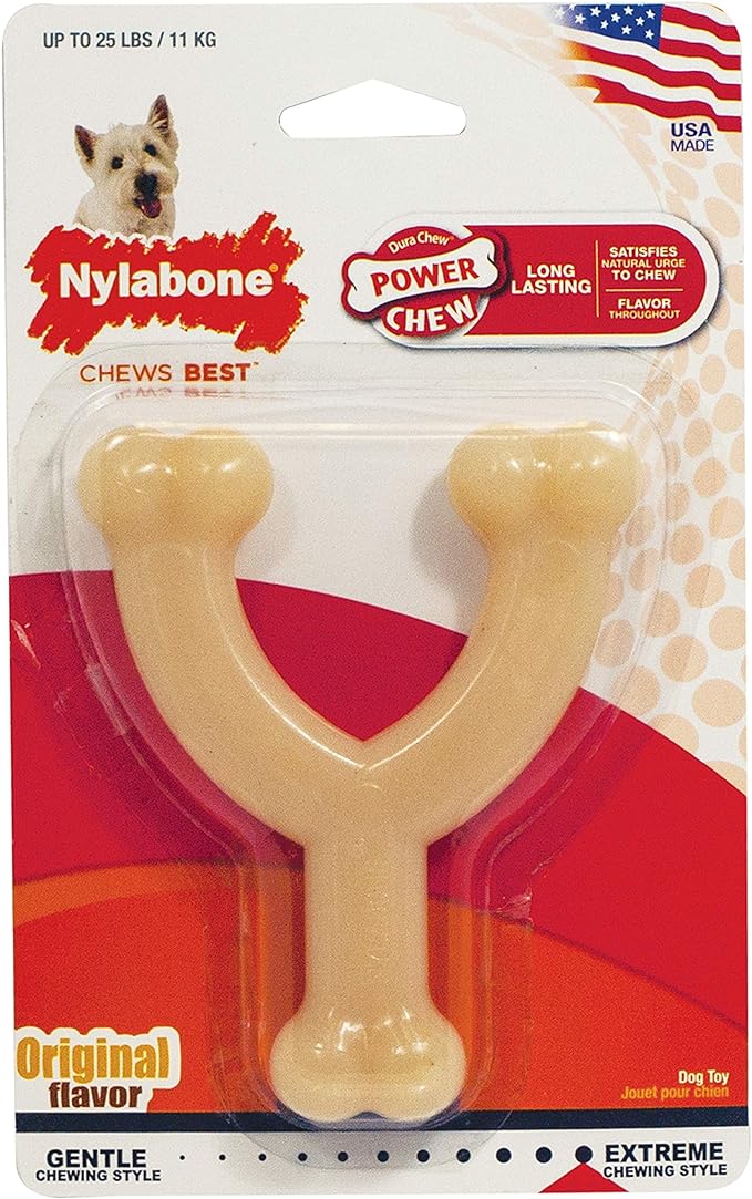 Nylabone Power Chew Wishbone Chew Toy for Dogs, Indestructible Chew Toys for Aggressive Chewers, Original Flavor, Small up to 25 lbs. (1 Count)