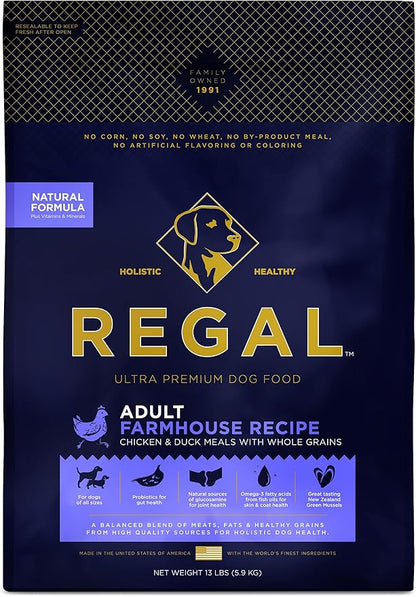Adult Farmhouse Recipe (Chicken and Duck) All Natural, Slow Cooked Whole Grain Dry Dog Food for All Breeds and Sizes of Adult Dog - Made in The USA, 13 LB Bag