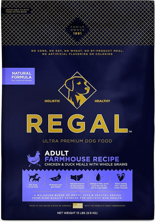 Adult Farmhouse Recipe (Chicken and Duck) All Natural, Slow Cooked Whole Grain Dry Dog Food for All Breeds and Sizes of Adult Dog - Made in The USA, 13 LB Bag