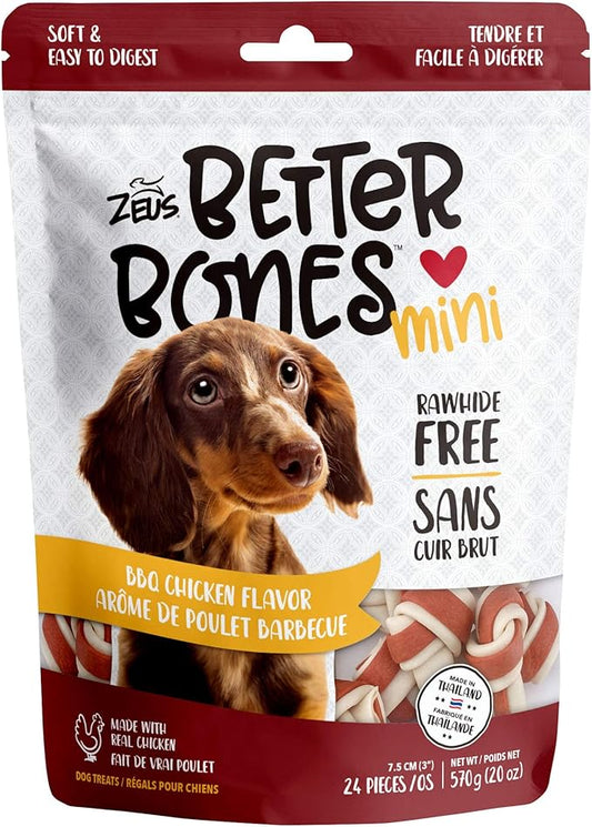 ZEUS Better Bones Mini Dog Treats, BBQ Chicken 24 Pack - Rawhide Free Healthy Dog Treats